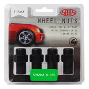 Wheel Nuts Mag 12 x 1.50 Black 43mm 5Pk