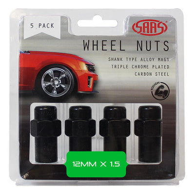 Wheel Nuts Mag 12 x 1.50 Black 43mm 5Pk