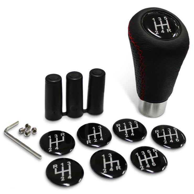 Leather Gear Knob Grey Stitched Aluminium Insert With 8 Shift Patterns