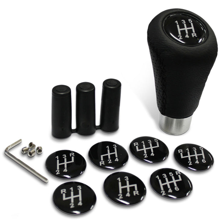 Leather Gear Knob Black-Black Stitch With 8 Shift Patterns