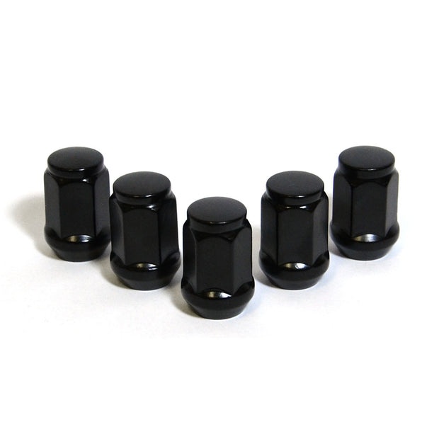 Wheel Nuts Flat Head Bulge 1/2" Black 35mm 5Pk
