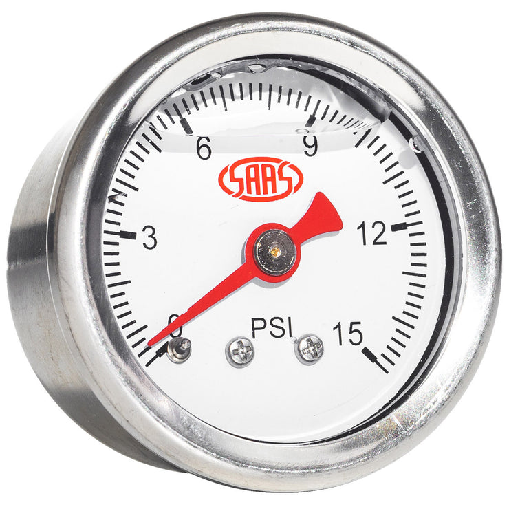 Fuel Press Gauge 15psi Liquid Filled 41mm White