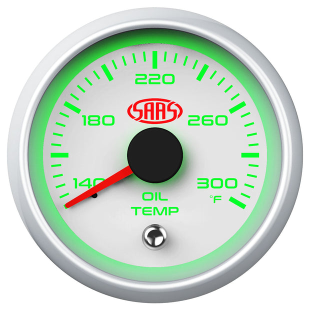 SAAS Oil Temp Gauge 52mm White Muscle Series II