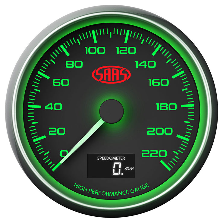 Speedometer 0-220 KPH 3 1/2" 89mm In Dash Black Muscle Series
