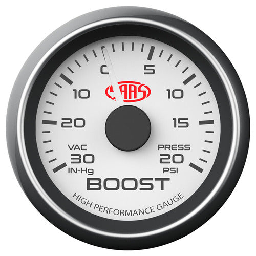 Boost Gauge 30inHG-20psi 52mm White Muscle Series