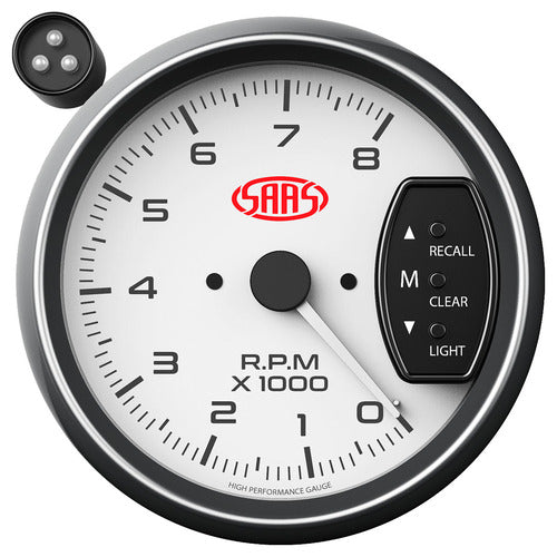 Tachometer 0-8k Shiftlite 3-3/4 White Muscle Series