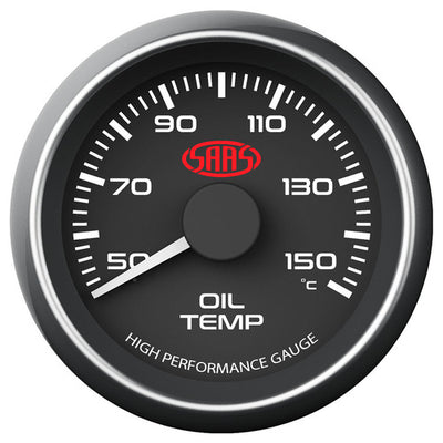 Oil Temp Gauge 50°-150° 52mm Black Muscle Series