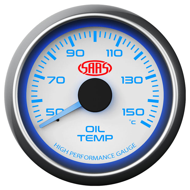 Oil Temp Gauge 50°-150° 52mm White Muscle Series
