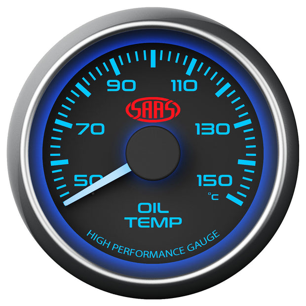 Oil Temp Gauge 50°-150° 52mm Black Muscle Series