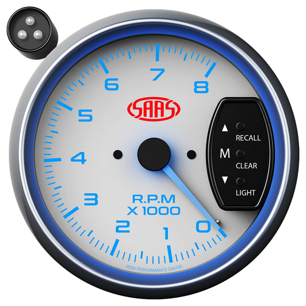 Tachometer 0-8k Shiftlite 3-3/4 White Muscle Series