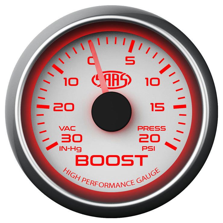 Boost Gauge 30inHG-20psi 52mm White Muscle Series