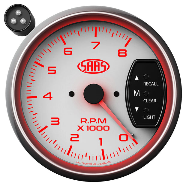Tachometer 0-8k Shiftlite 3-3/4 White Muscle Series
