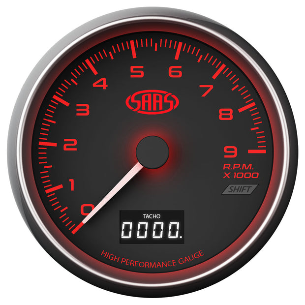 Tachometer 0-9k Shiftlite 3 1/2" 89mm In Dash Black Muscle Series