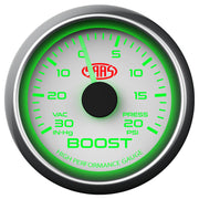 Boost Gauge 30inHG-20psi 52mm White Muscle Series