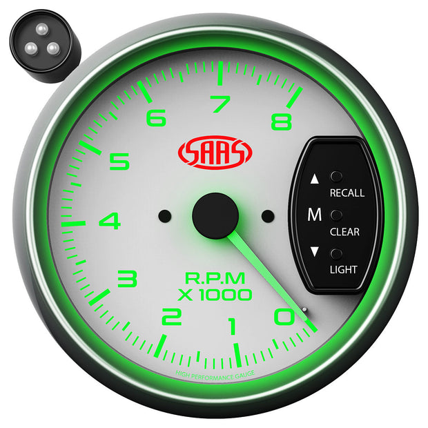 Tachometer 0-8k Shiftlite 3-3/4 White Muscle Series