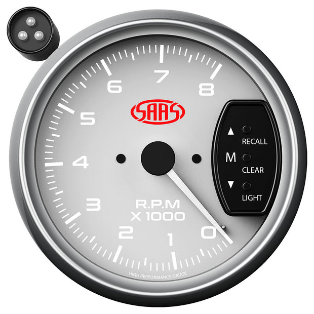 Tachometer 0-8k Shiftlite 3-3/4 White Muscle Series