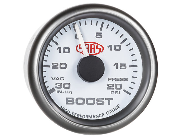 Boost Gauge 30inHG-20psi 52mm White Muscle Series