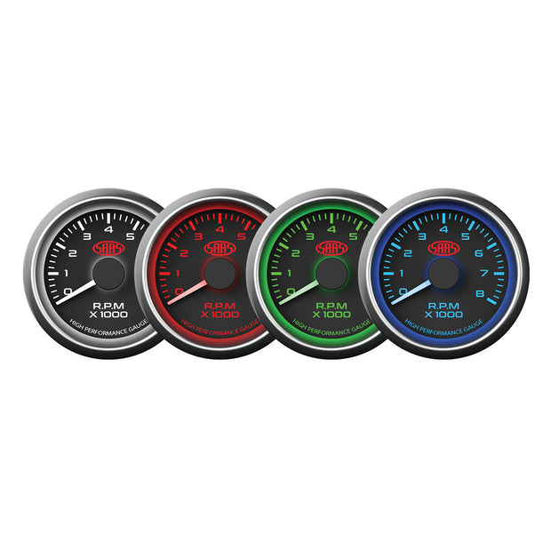 Tachometer 0-8k 52mm Black Muscle Series