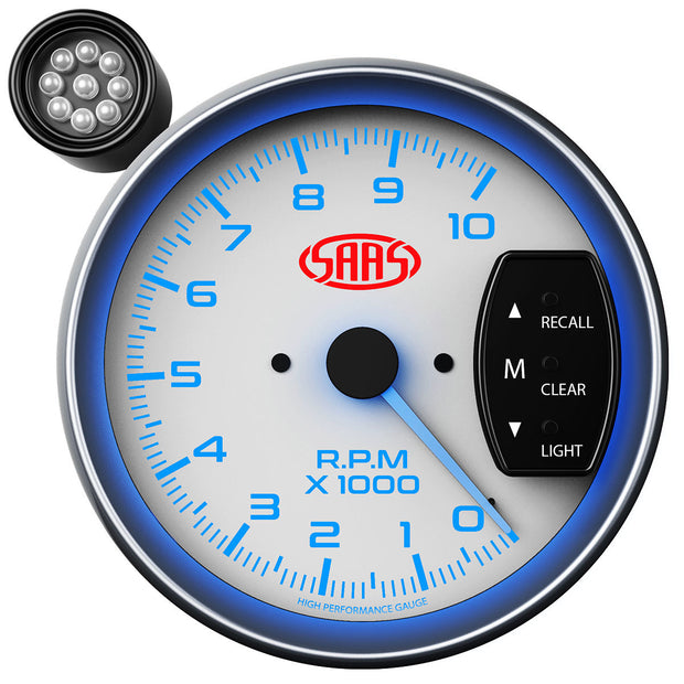 Tachometer 0-10k Shiftlite 5" White Muscle Series