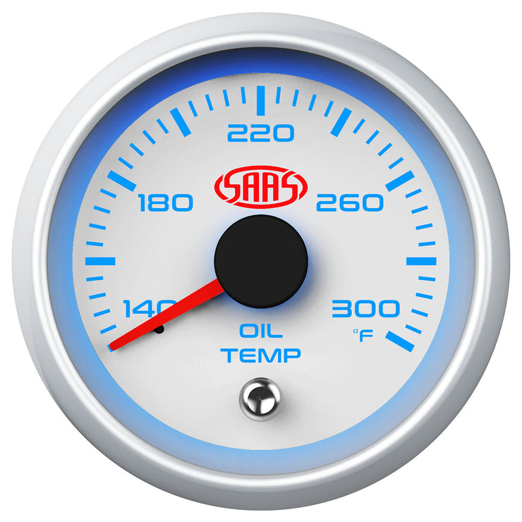 SAAS Oil Temp Gauge 52mm White Muscle Series II