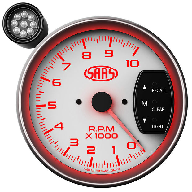 Tachometer 0-10k Shiftlite 5" White Muscle Series