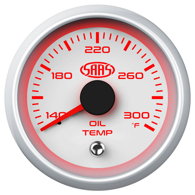 SAAS Oil Temp Gauge 52mm White Muscle Series II 12Volt Customs