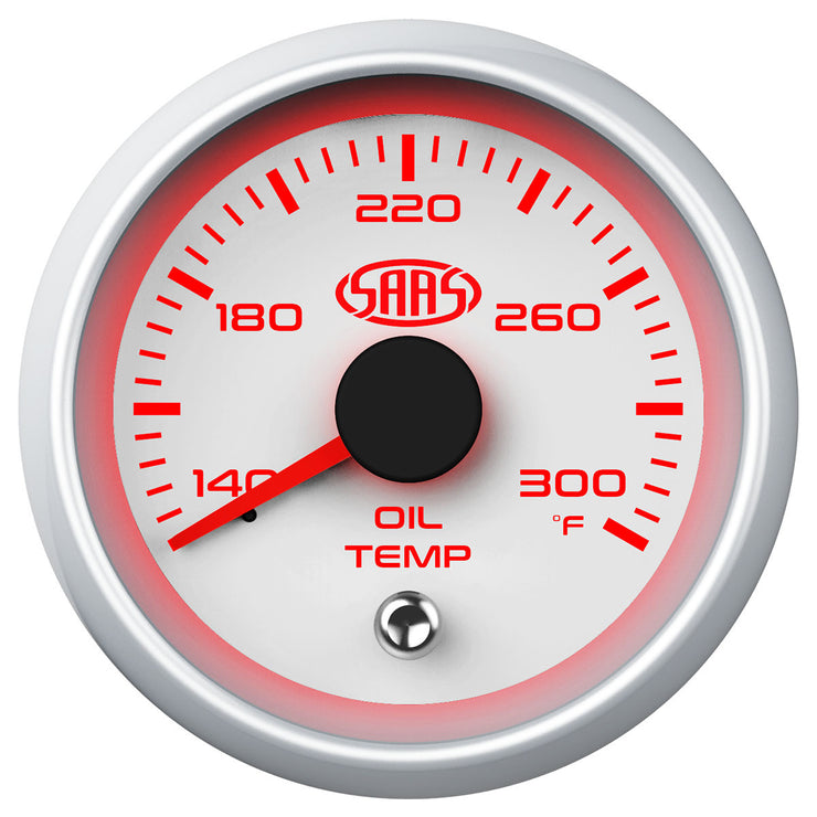 SAAS Oil Temp Gauge 52mm White Muscle Series II