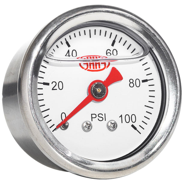 Fuel Press Gauge 100psi Liquid Filled 41mm White